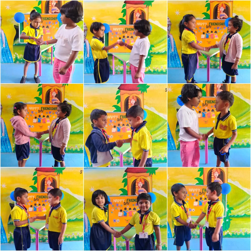 Children exchanging handshakes and smiles during Friendship Day at Star Kids Kingdom